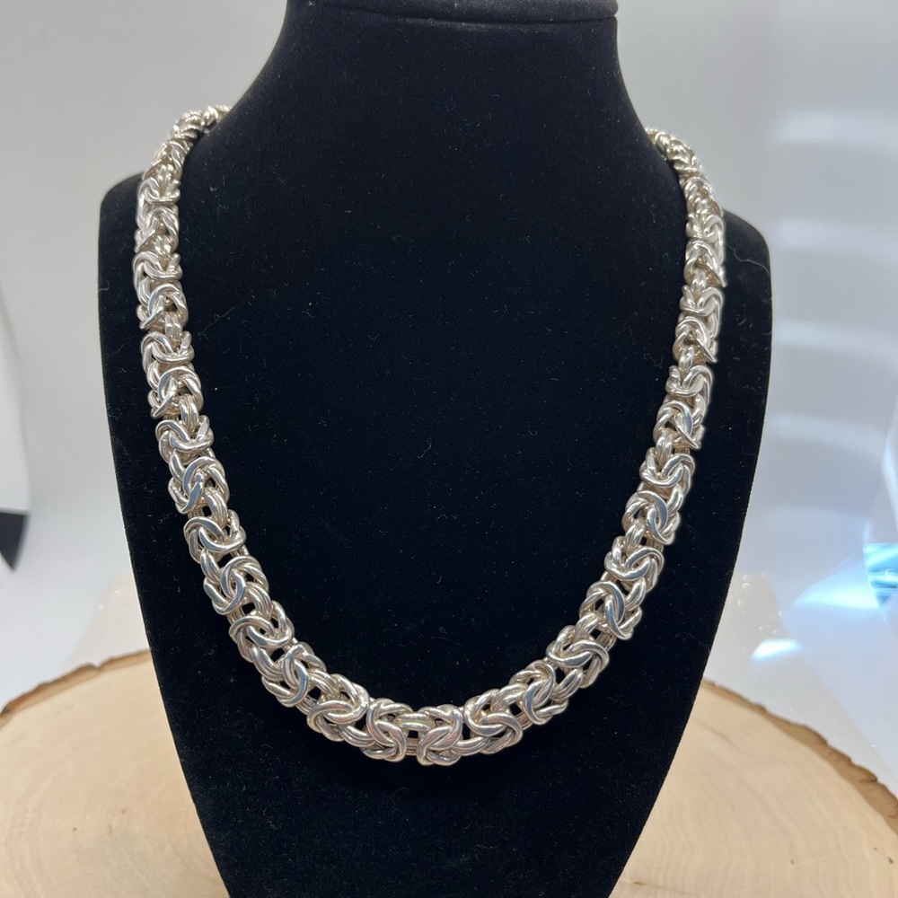 Sterling Silver 18 Inch Semisolid Byzantine Chain Necklace 78 grams.
